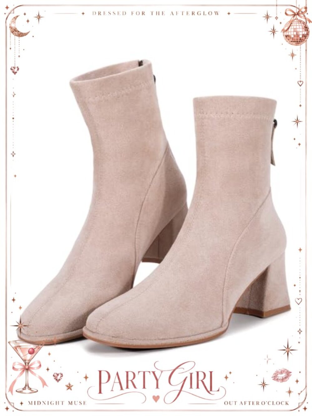 Square Toe Ankle Boots Faux Suede Block Heel Chelsea Booties